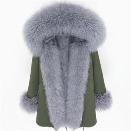 keep warm women parkas grey Mongolia sheep fur trim placket mukla furs brand rabbit fur lining army green canvas long jacket