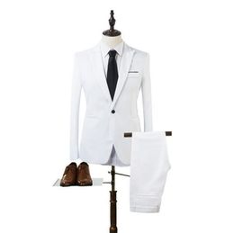 2020 New 2 Pieces Business Blazer+Pants Suit Sets Men Autumn Fashion Solid Slim Wedding Set Vintage Classic Blazer Suit LJ201103