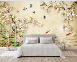 Beibehang Custom photo 3d wallpaper peach blossom bloom rich butterfly elegant noble background wall papers home decor