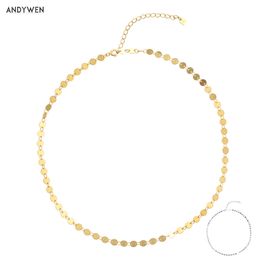ANDYWEN 925 Sterling Silver 4mm Coins Charms Choker Necklace Chains Luxury Women Fashion Rock Punk Jewellery For European Wedding Q0531