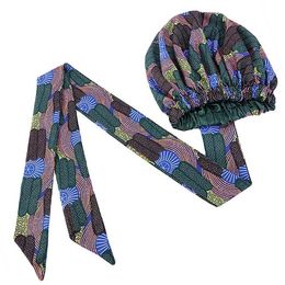 Satin Lined Bonnet Double Layer Soft Headwrap with Long Belt Nightcap Women print Turban