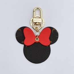 Letter Print Mouse Designer with Diamond Bow Keychain PU Leather Animal Car Keyrings Key Chain Holder Fashion Key Ring self Defence keychains