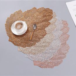 4 Colors Hollow Leaf PVC Placemats Simulation Plant Dining Table Mats Cup Coasters Insulation Pad Waterproof Disc Bowl Pads Desktop Decor