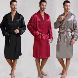 Wholesale-Mens Silk Satin Pyjamas Pyjama Pyjamas PJS Sleepwear Robe Robes Nightgown Lounge wear S~3XL Plus Black1