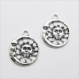 Wholesale Lot 50pcs Sun Moon God Face Antique Silver Charms Pendants for Jewellery Making Bracelet Earrings DIY Keychain Pendant 28*24mm DH0842