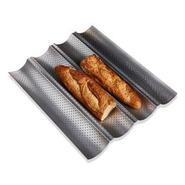 New 100% Food Grade Carbon Steel 4 Groove 3 Groove 2 Groove Wave French Bread Baking Tray For Baguette Bake Mould Pan Hot 201023