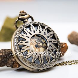 10pcs New style quartz movement large gold flame flower watch necklace retro Jewellery sweater chain fashion watch pocket watch