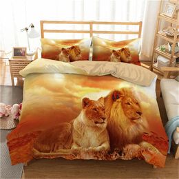 Boniu 3d Lion And Tiger Bedding Set Home Textiles Animals Duvet Cover Microfiber Bedclothes Living Room Decor Bedspread LJ201127