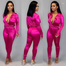 ZKYZWX Silk Satin 2 Piece Set Women Sexy Club Outfits Fashion Clothes Long Sleeve Top and Pant Suits Two Piece Matching Sets11