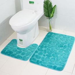 Bath Mats 3D Embossed 2pcs Bathroom Mat Set Anti-slip Shower Toilet Rugs Memory Foam Bathub Carpets