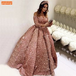 Sparkly Pink Prom Dresses Long Sleeve Sequin Lace Up Ball Gown Vestidos De Fiesta Largos Elegantes De Gala 2020 Reflective Dress