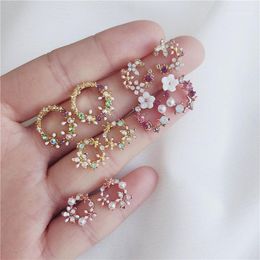 Stud South Korea Temperament Ear Ring Flower Earrings Female Fashion Color Petals Pearl Gem Earrings1