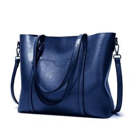 HBP Womens Purses handväskor olja vax läder stor kapacitet tote bags casual kvinnor axelväska blå