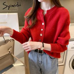 Syiwidii Button Cardigan Red Sweater Women 2020 Casual Korean Soft Knitted Coats Solid Batwing Sleeve Autumn Winter Ladies Tops LJ201112