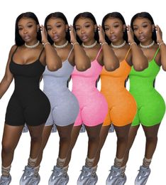 Candy Colors Skinny Jumpsuits Summer Hottest Spaghetti Sleeveless Shorts Rompers 2020 New Arrivals Sports Home Wear Playsuits T200704