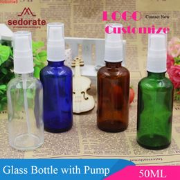 Sedorate 20 pcs/Lot Amber Glass Bottle For Essential Oil 50ML Cream Pump Bottles Cosmetic Containers Logo Print YM027good product