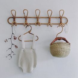 Ins Handmade Rattan Hanger Wall Hooks Clothes Hat Handbag Hanging Hook Crochet Cloth Holder Organiser Hangers for Home Decor 201111