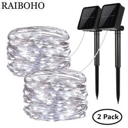 2Pack 100 LED Solar Fairy Lights 8 Modes Copper Wire Lights Waterproof Outdoor String Lights for Garden Patio Gate Yard Party Y200603