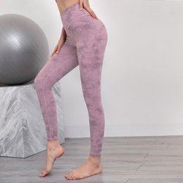 Naked Feeling Tie-dye Yoga Leggings Waist Pocket Double Side Brushed Buttery-soft High Waist Fitness Pants