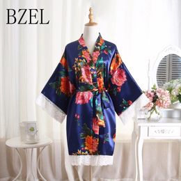 Women's Sleepwear BZEL 2021 Satin Robes For Brides Bride Bridemaid Wedding Robe Sexy Floral Pijama Bathrobe Short Nightgown Women Kimono