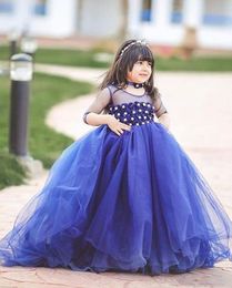 New Crystal Design Flower Girl Dresses With Long Sleeves Empire Tulle Tiered Skirts Floor-length Dresses