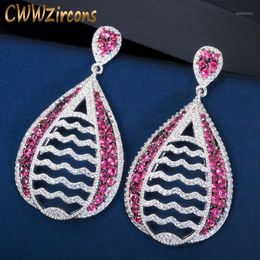 Dangle & Chandelier CWWZircons Luxury Design Ruby Red Cubic Zirconia Long Drop Big Earrings For Women Party Wedding Banquet Jewelry CZ6011