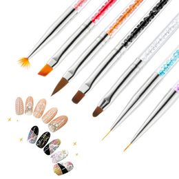 Wholesale Colourful Crystal Nail Brushes 7 Pcs Fashion Beauty Spa Nail Manicure Tools Nail Drawing Painting Pens