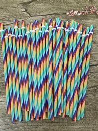 230mm PP Plastic Seven-Color Striped Rainbow Straws Colour Straws Can Be Recycled