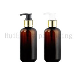 30pcs 250ml screw gold pump plastic brown bottle for personal care packaging dispenser empty shampoo lotion PET soap