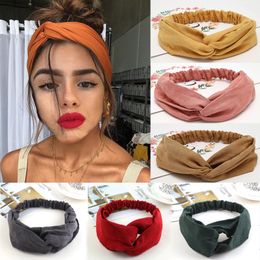 Soft Solid Color Hair Band Vintage Women Headband Cross Top Knot Elastic Hairbands