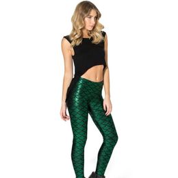 Fashion Sexy Women Mermaid Fish Scale Leggings Plus Size Mermaid High Waist Fitness Workout Legging Pants Casual Leggins Pant 201203