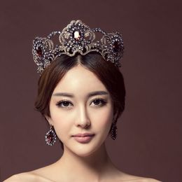 Purple flower crystal wedding tiara bridal crown for wedding bride gold Colour crown headband Jewellery hair accessories Y200409