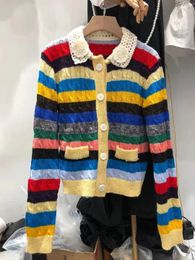 2021ss designer women Early spring new rainbow sweater baby face Colour matching knitting stripe twist cardigan coat lazy wind niche top