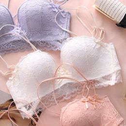 full lace floral young girls bow underwear women bra and transparent panty sets cross dress intimates seamless push up lingerie Y200708