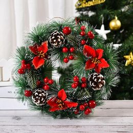 Christmas Wreath Artificial Pinecone Red Berries Garland Decoration Hanging Front Door Wall Tree Ornament 201203