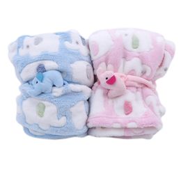 Cute Elephant Cartoon Baby Blanket Newborn Elephant Air Conditioning Quilt Coral Velvet Pillow Quilt dual-use Baby Products LJ201014