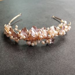 SLBRIDAL Handmade Luxury Alloy Leaf Crystal Rhinestones Freshwater Pearls Bridal Tiara Wedding Party Crown Women Hair Jewellery J0113