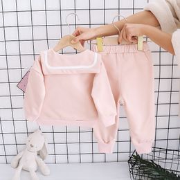 New Children's Clothing Suits Baby Girl Clothes Lapel Pullover Solid Colour Long-sleeved Fashion Top + cute Warm