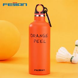 FEIJIAN Classic Sports Bottle With Hook, 500ML, Portable Bottle, Stainless Steel Water Bottle, Vacuum Thermos Flask, 6 Colours 201105