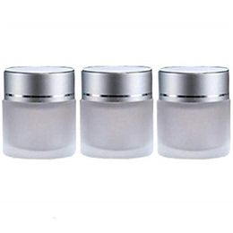 30g Frosted Glass Cosmetic Jar Empty Face Cream Lip Balm Storage Container Refillable Sample Bottle With Silver Lids 30ml