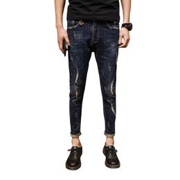 Wholesale Fashion Denim Men's skinny ripped jeans Korean trend slim ankle length brand feet pants casual pencil trousers