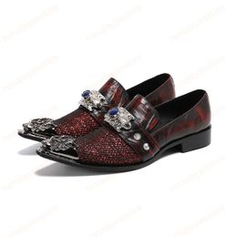 Luxury Classic Leather Men Shoes Metal Tip Slippers Flats Plus Size Sequin Banquet Wedding Dress Shoes