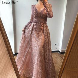 Serene Hill Arabia Muslim Pink luxury With Train Mermaid 2020 Evening Party Wear Dresses Gowns For Women Plus Size LJ201124