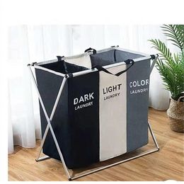 Dirty Clothes Storage Basket Three Grid Organizer Basket Collapsible Large Laundry Hamper Waterproof Home Laundry Basket C0125