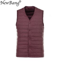 NewBang Matt Fabric Men Duck Down Vest V-Neck Ultra Light Down Sleeveless Light Weight Windbreaker Male Gilet Outwear 201225