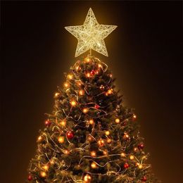 NICEXMAS Christmas Tree Top LED Light Star Xmas Tree Gold Star Topper Decoration Battery Operated Treetop Ornament New Arrival 201127
