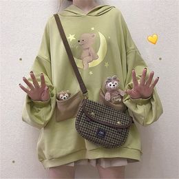Harajuku Lolita Bear Baby Graphic Sweatshirt Women Kawaii Clothes Spring Oversized Loose Thick Hoodies Long Tops Schoolgirl 201028