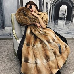 Natural Mink rabbit Fur Waterproof Parka Real Fur Coat Winter Jacket Women Raccoon Fur Collar Hood Cuffs Detachable Streetwear 201125