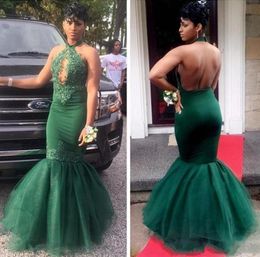 New Arrival Sexy Halter Sleeveless Prom Dress Backless Tulle Appliques Graduation Party Occasion Gown Custom Made