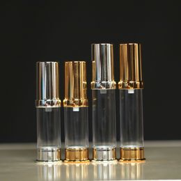 24Pcs 5ml 10ml Gold Silver Color Cosmetic Airless Pump Bottle Vaccum Lotion Cream Emulsion Small Container